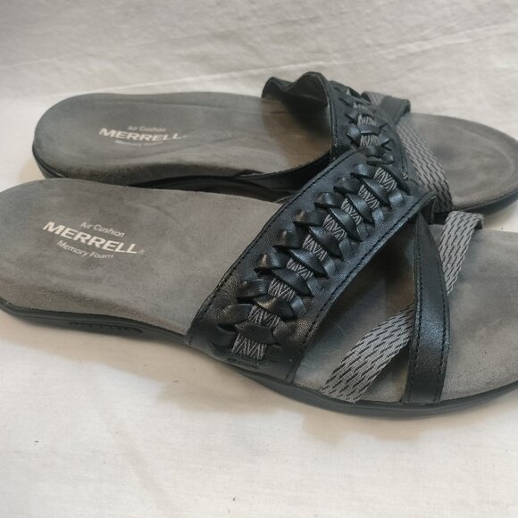 Merrell Kempsey Black Leather Strappy Slide Sandal - Picture 1 of 7